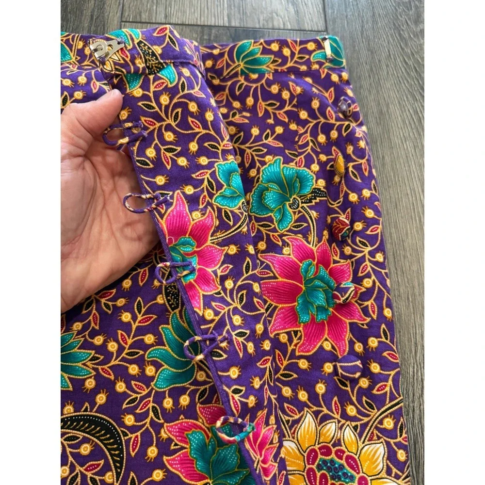 Emchit 5029 Batik Floral Wrap‎ Maxi Skirt Purple Cotton 28 Boho Ethnic Festival